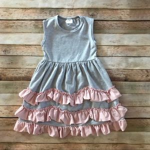Gray and pink ruffle dress 97% Cotton 3% spandex